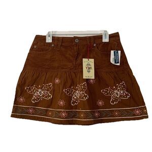 YMI Womens 9 Mini Skirt Embroidery Bead Butterfly Brown Y2K 90s Belt Loops NEW